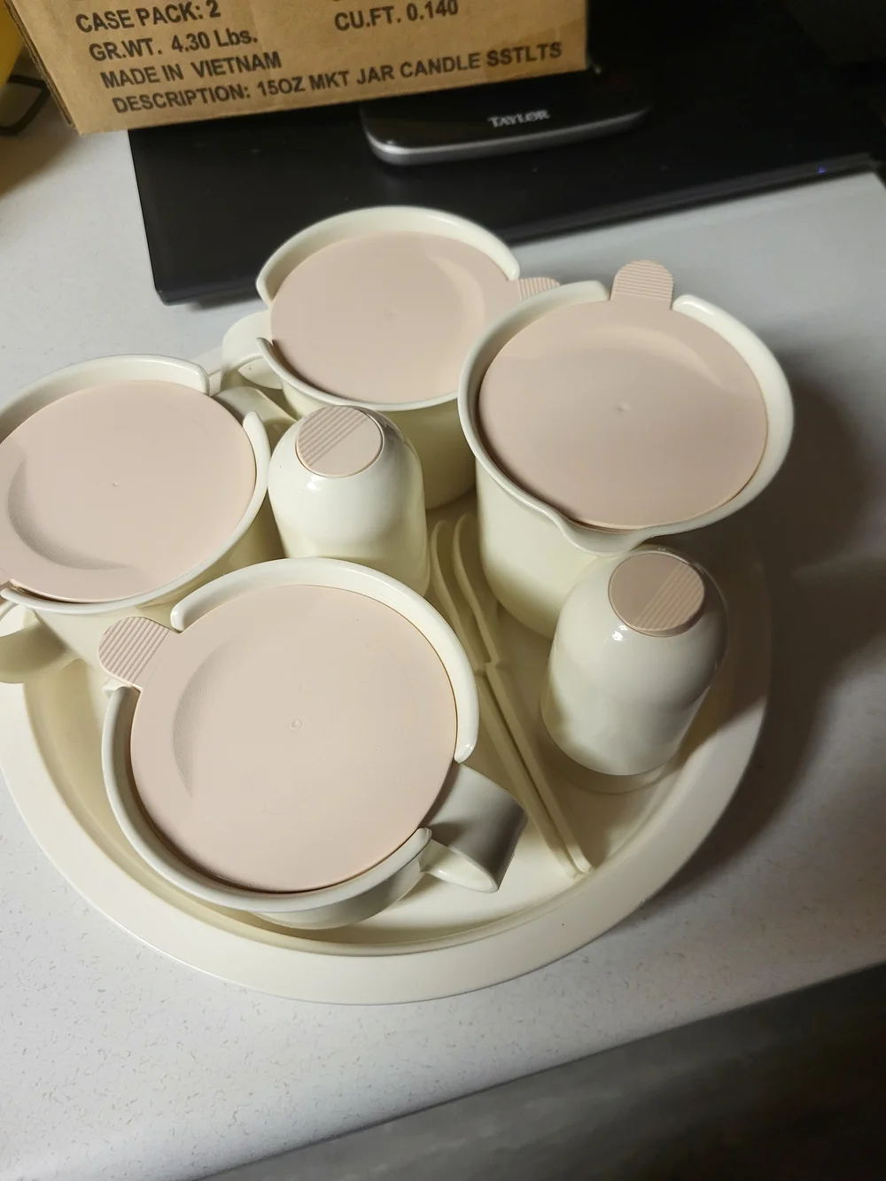 Tupperware Vintage Impression Tabletop Serving Set Lazy Susan Shakers Pink USA